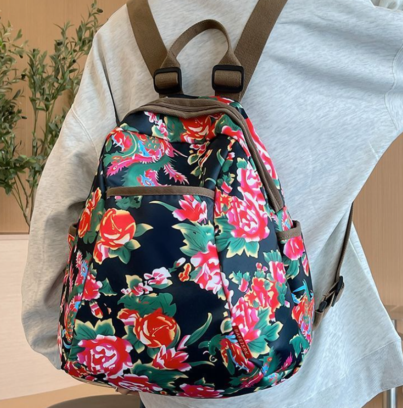Bags Women's Bags Fashion Backpacks Big flower cloth backpack popular new style women's student school bag mommy bag large capacity travel backpack