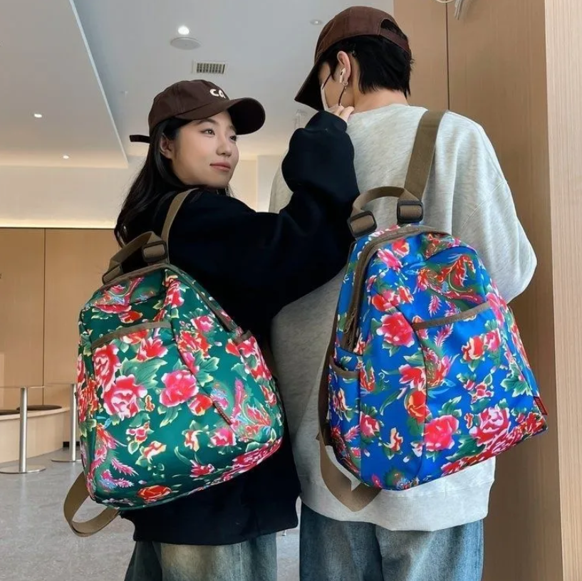 Bags Women's Bags Fashion Backpacks Big flower cloth backpack popular new style women's student school bag mommy bag large capacity travel backpack