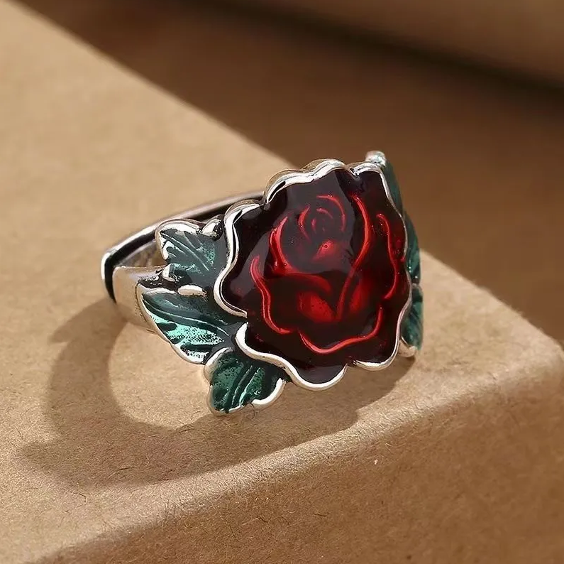 Fashion Women Jewelry Rings Fumin style blue rose ring finger live ancient enamel female personality Thai silver festival flower mouth finger burning love tribe flower gift ring
