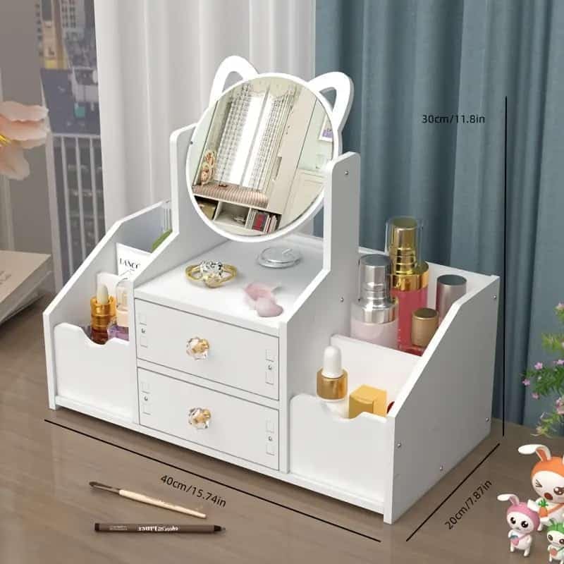 Ragen Makeup Organizer with Mirror for Vanity, Multifunctional Cosmetics Organizers and Storage for Skincare, Brushes, Eyeshadow, Lotions, Lipstick, Nail.