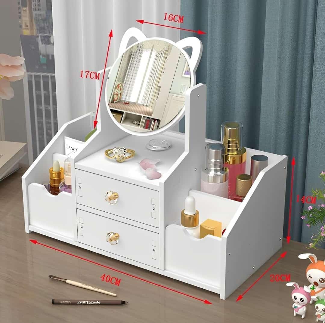 Ragen Makeup Organizer with Mirror for Vanity, Multifunctional Cosmetics Organizers and Storage for Skincare, Brushes, Eyeshadow, Lotions, Lipstick, Nail.