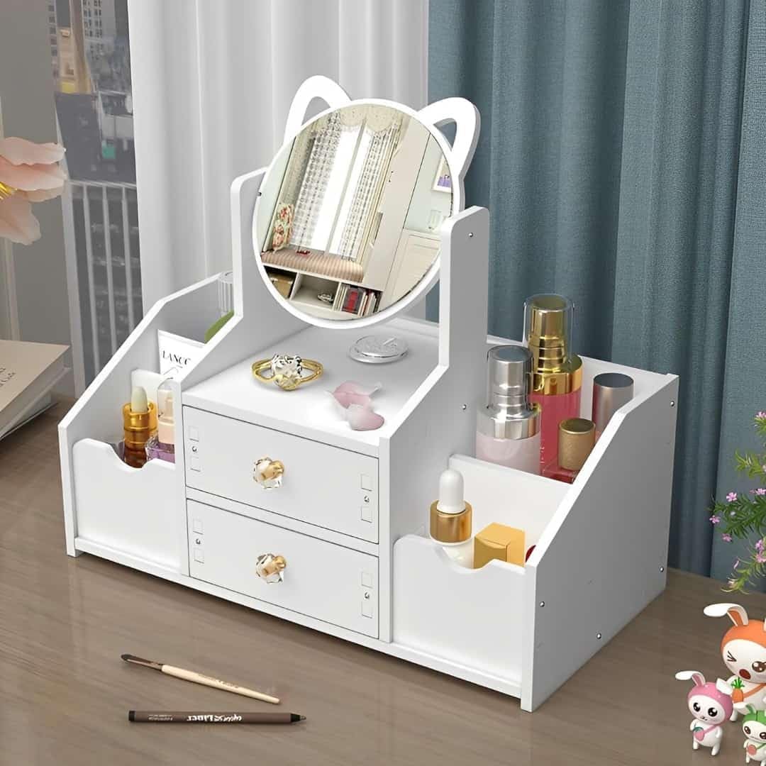 Ragen Makeup Organizer with Mirror for Vanity, Multifunctional Cosmetics Organizers and Storage for Skincare, Brushes, Eyeshadow, Lotions, Lipstick, Nail.