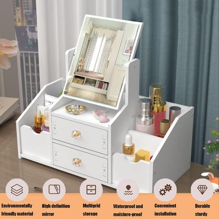 Ragen Makeup Organizer with Mirror for Vanity, Multifunctional Cosmetics Organizers and Storage for Skincare, Brushes, Eyeshadow, Lotions, Lipstick, Nail.