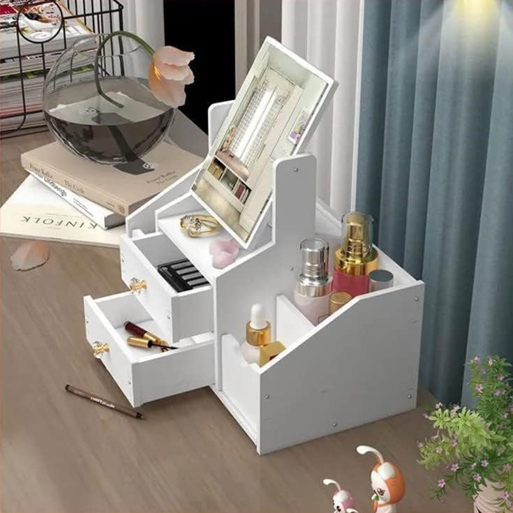 Ragen Makeup Organizer with Mirror for Vanity, Multifunctional Cosmetics Organizers and Storage for Skincare, Brushes, Eyeshadow, Lotions, Lipstick, Nail.