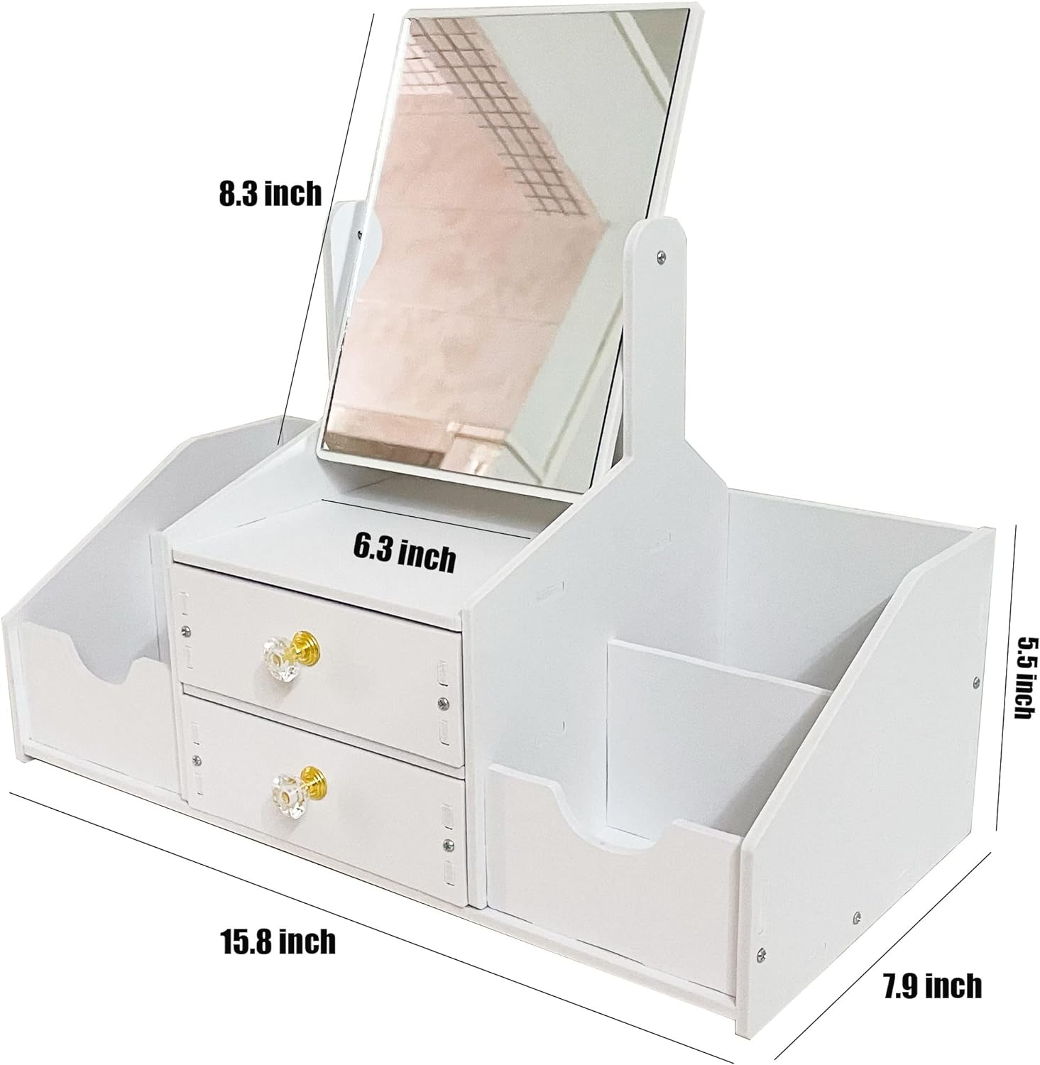 Ragen Makeup Organizer with Mirror for Vanity, Multifunctional Cosmetics Organizers and Storage for Skincare, Brushes, Eyeshadow, Lotions, Lipstick, Nail.