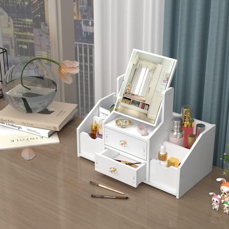 Ragen Makeup Organizer with Mirror for Vanity, Multifunctional Cosmetics Organizers and Storage for Skincare, Brushes, Eyeshadow, Lotions, Lipstick, Nail.