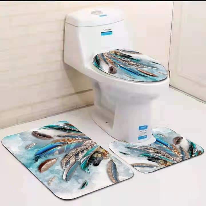Non Slip Mat Bath Mat 3 Pcs/Set Classical Pattern Toilet Cover Foot Pad Non-slip Absorbent Bathroom Door Mat Flannel Soft Bathr Rug Carpet Non Slip Bath Mats For Inside Bath