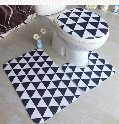 Non Slip Mat Bath Mat 3 Pcs/Set Classical Pattern Toilet Cover Foot Pad Non-slip Absorbent Bathroom Door Mat Flannel Soft Bathr Rug Carpet Non Slip Bath Mats For Inside Bath