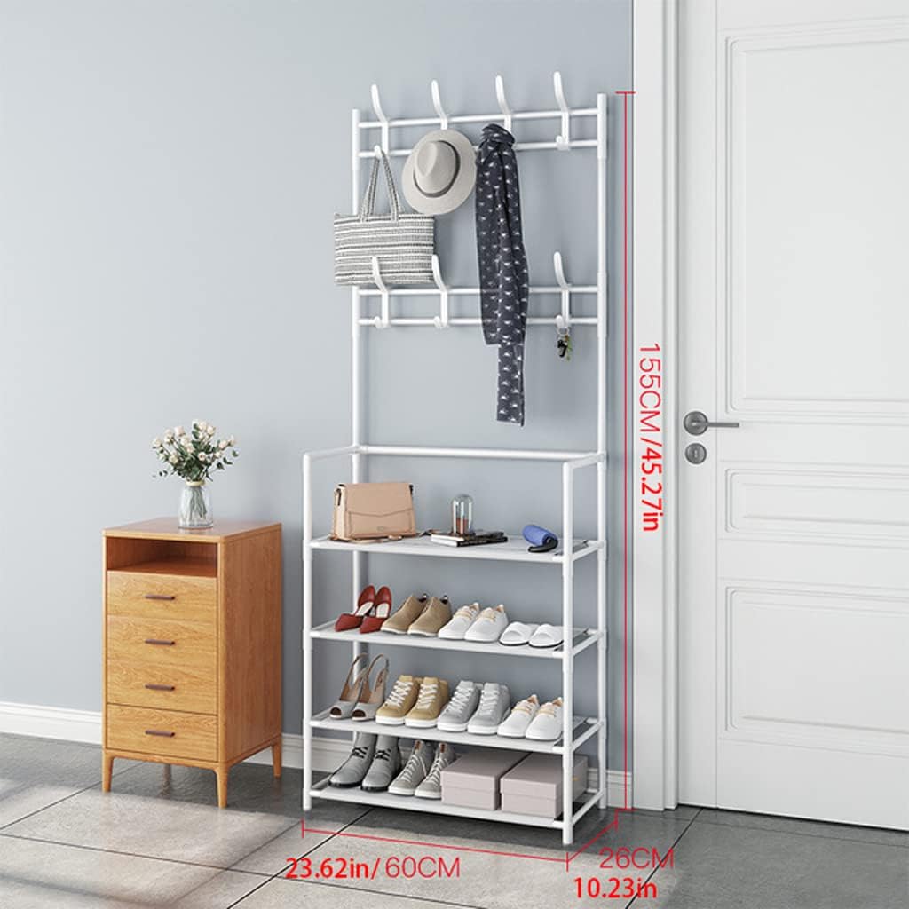 4-layer Simple Assemble Shoe Rack Floor Coat And Hat Rack Shoe Integrated Household Storage Bedroom Living Room Bathroom Hangers hall rack