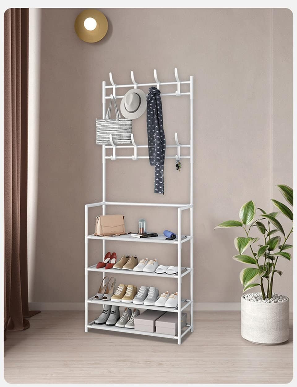 4-layer Simple Assemble Shoe Rack Floor Coat And Hat Rack Shoe Integrated Household Storage Bedroom Living Room Bathroom Hangers hall rack