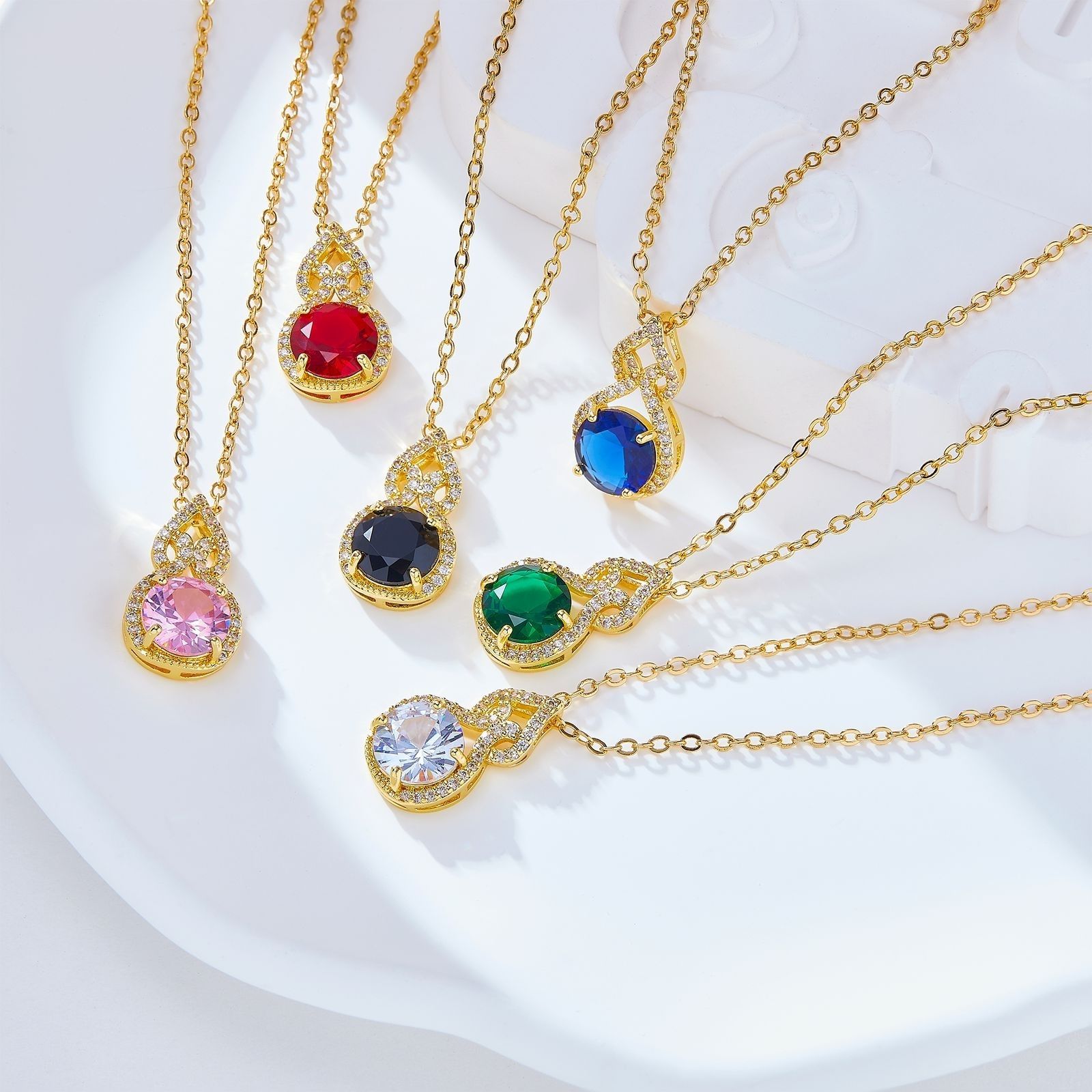 Women Personalized 18k Gold Plated colored rainbow crystal zircon gourd shape pendant necklace-161X
