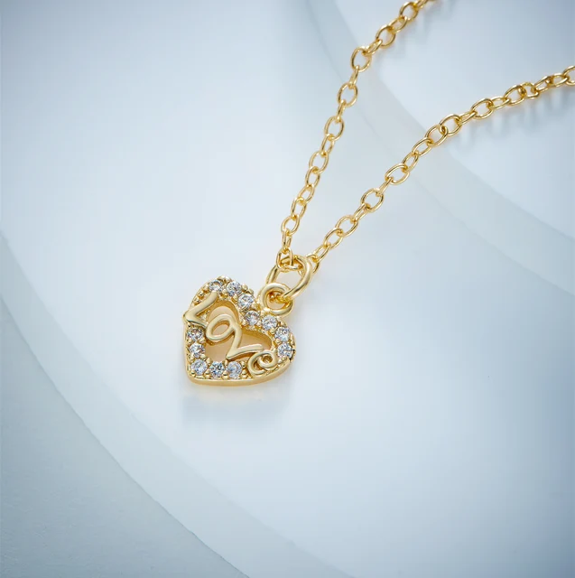 Gold plated love heart pendant women necklace
