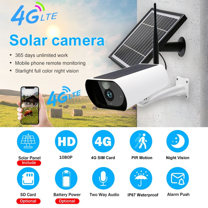 Solar rechargeable battery security camera outdoor wireless WiFi 1080P