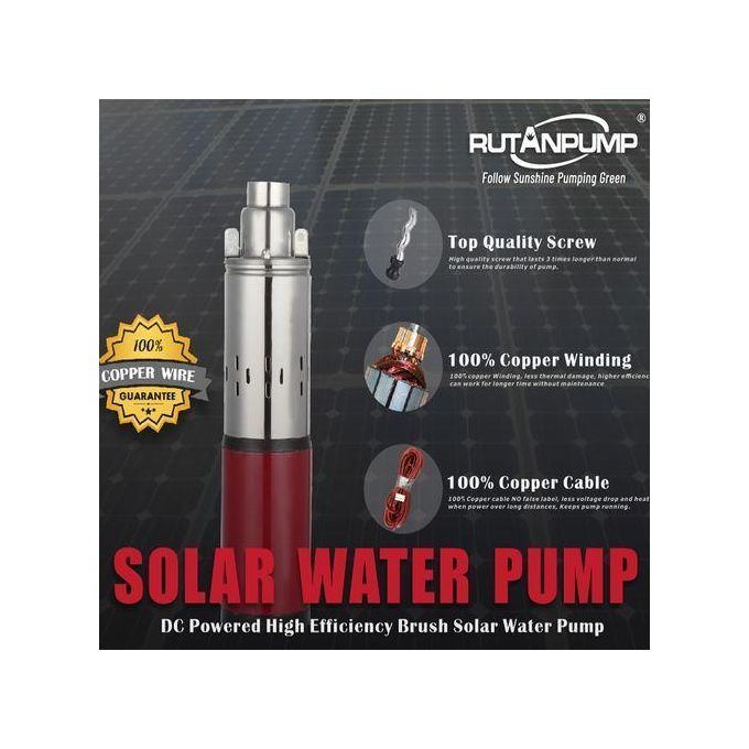 RUTAN PUMP 24V 50M Lift Deep Well Pump Submersible Solar Powered Water Pump +FREE 250W SOLAR
