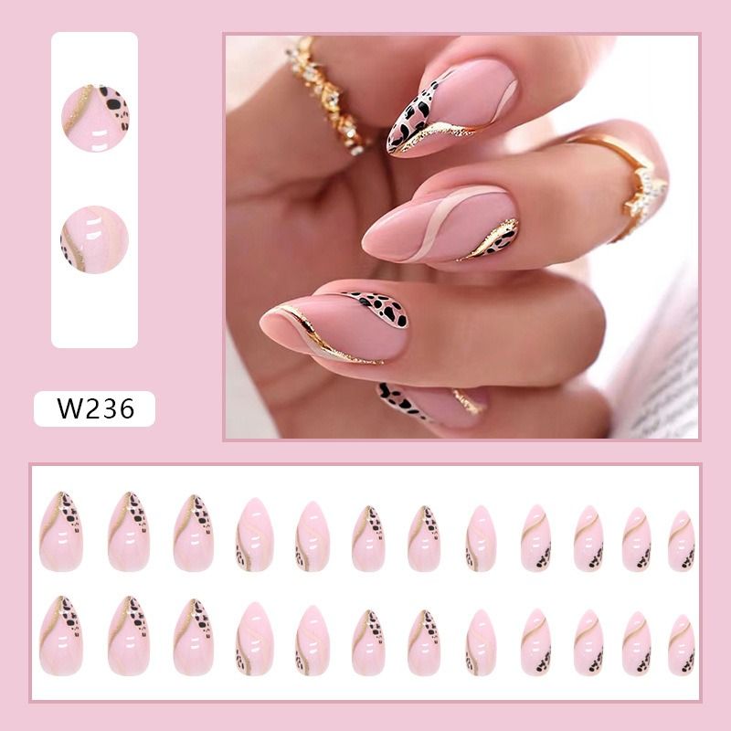Leopard print French hottie Ins wind almond Jia Tian Cool stripes yyds temperament Nail enhancement tablets Wearing armor view 2