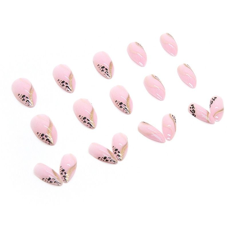Leopard print French hottie Ins wind almond Jia Tian Cool stripes yyds temperament Nail enhancement tablets Wearing armor view 5