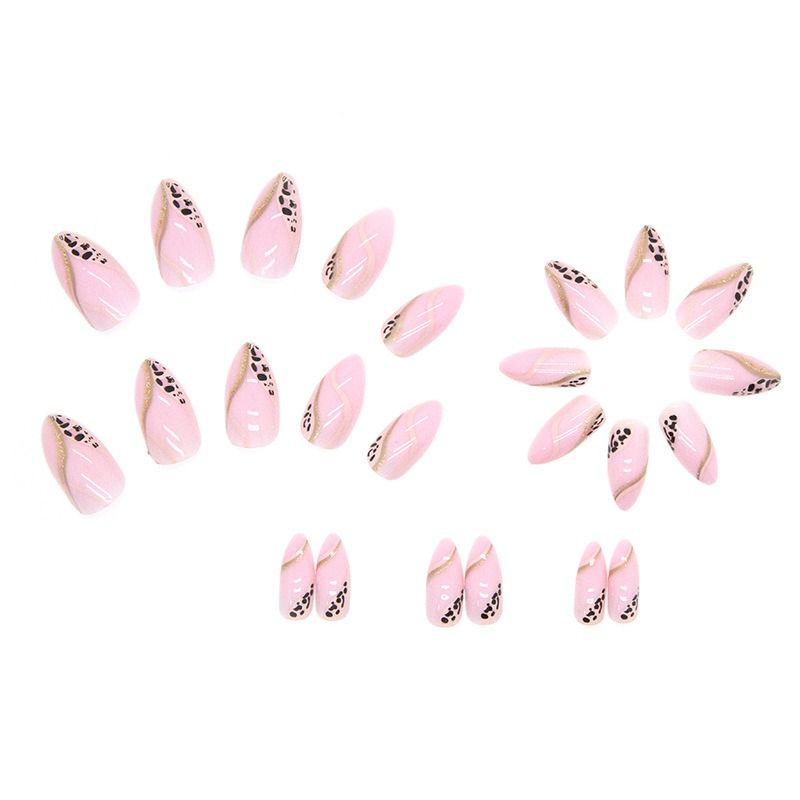 Leopard print French hottie Ins wind almond Jia Tian Cool stripes yyds temperament Nail enhancement tablets Wearing armor view 6