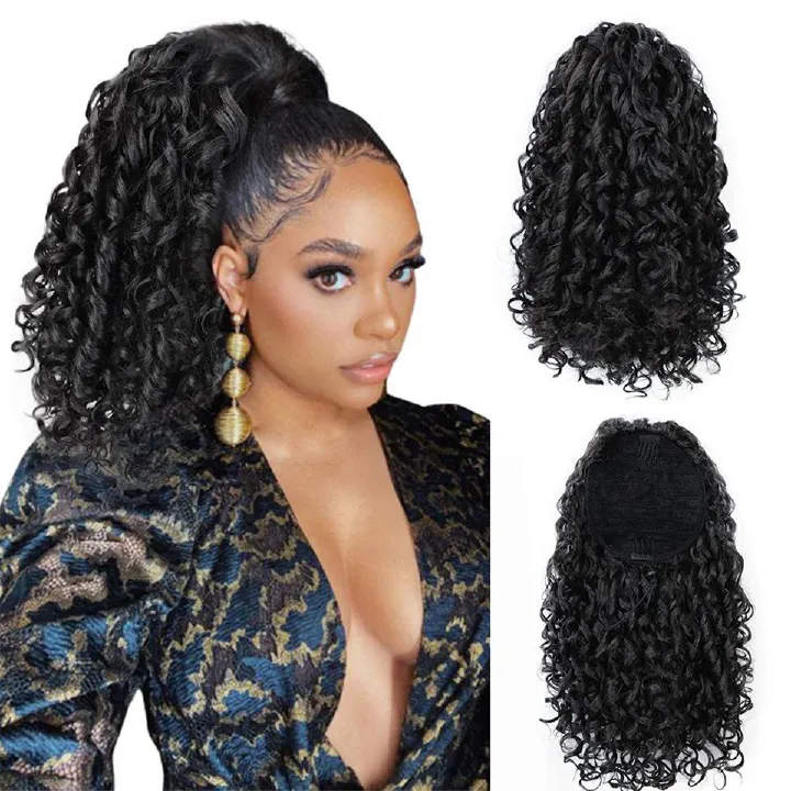 High Quality Cheap Price Heat Resistant Synthetic Fiber Africa Curly Hair Ponytail Drawstring Kinky Curly Ponytail