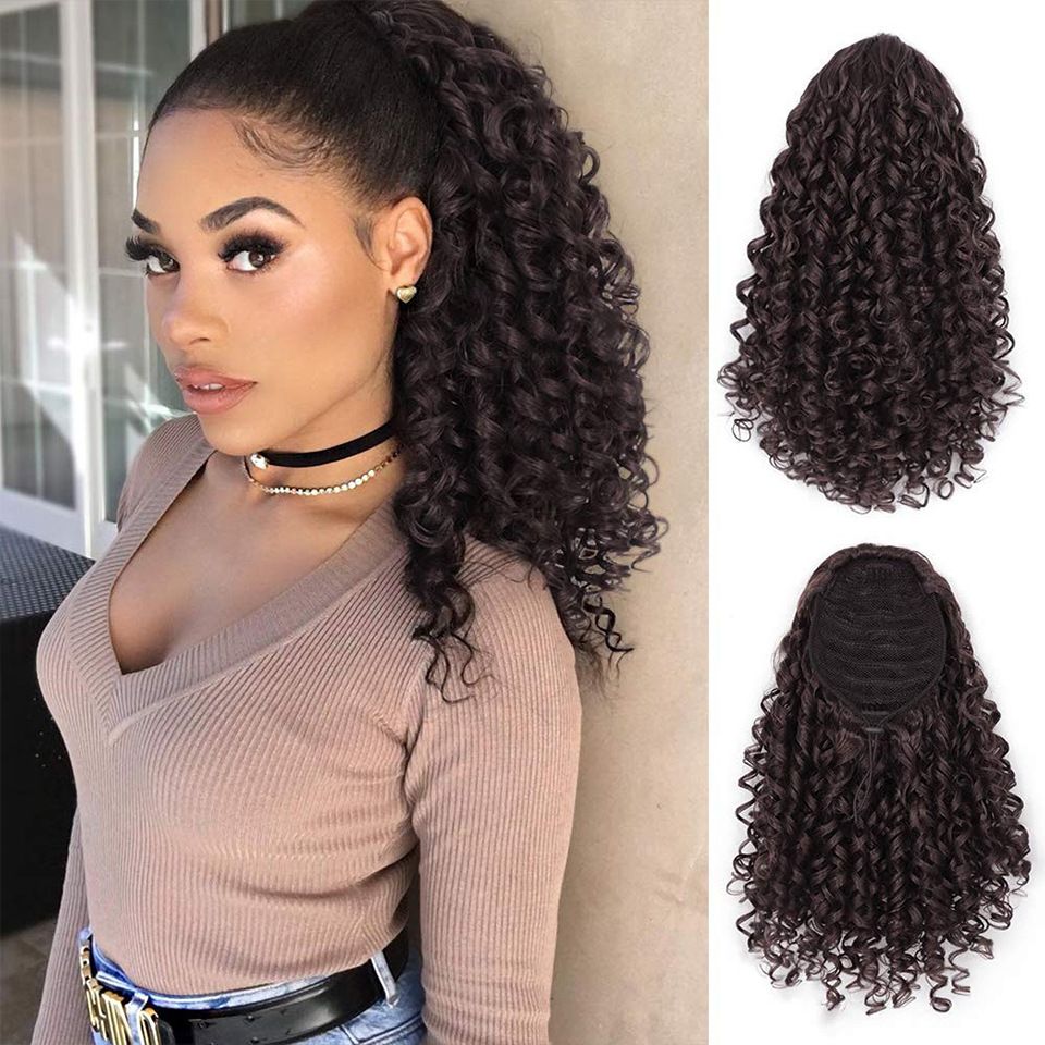High Quality Cheap Price Heat Resistant Synthetic Fiber Africa Curly Hair Ponytail Drawstring Kinky Curly Ponytail