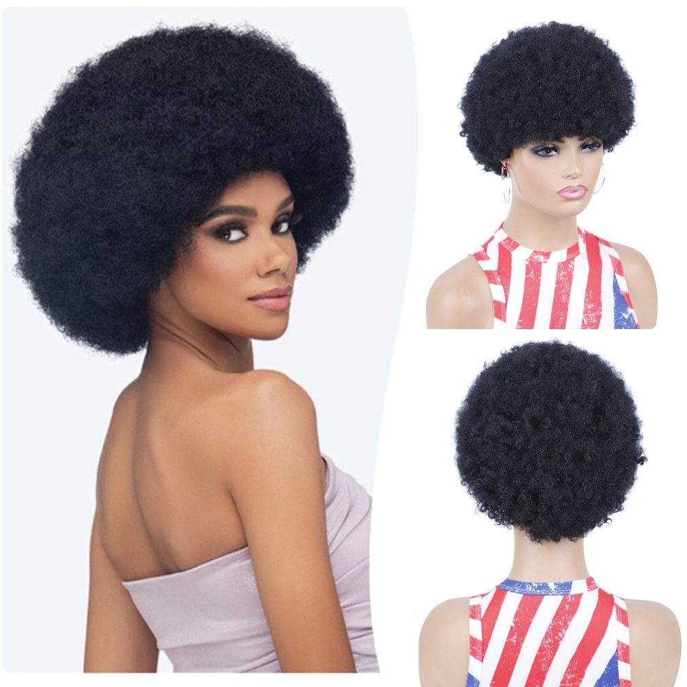 Short Synthetic Afro Wigs For Women African Black Fluffy Soft Cosplay Natural Hair Afro Kinky Curly Wig With Bangs