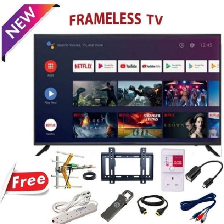 CTC 32" Inches Frameless Bluetooth Enabled Smart Android  TV, Netflix, Inbuilt Decoder Youtube Television Connect Inbuilt WIFI,APP STORE  Smart Digital TV+ 8 FREE GIFTS