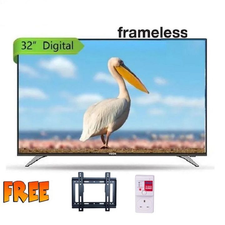 CTC 32" Inch AC/DC Frameless Digital TV LED HD Television Inbuilt Decoder,USB HDMI,VGA Wide Color Enhancer Multilanguage + Free TV Guard+Bracket