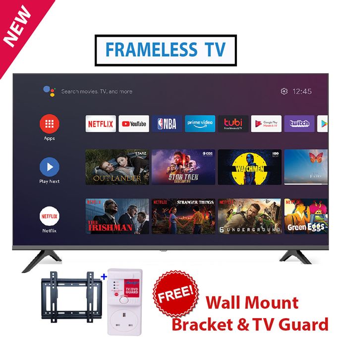 Syinix 32" Inch 32S65 FRAMELESS SMART ANDROID TV,Dolby Audio Netflix Youtube Appstore i-Cast Screen HIFI Box Speaker S65Series Inbuilt Decoder for Local Channels+TV Guard+Bracket