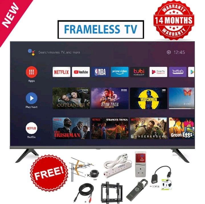 Syinix 32" Inch 32S65 FRAMELESS Bluetooth Enabled SMART ANDROID TV,Dolby Audio Netflix Youtube Appstore i-Cast Screen HIFI Box Speaker S65Series Inbuilt Decoder for Local Channels + 7 Free Gifts