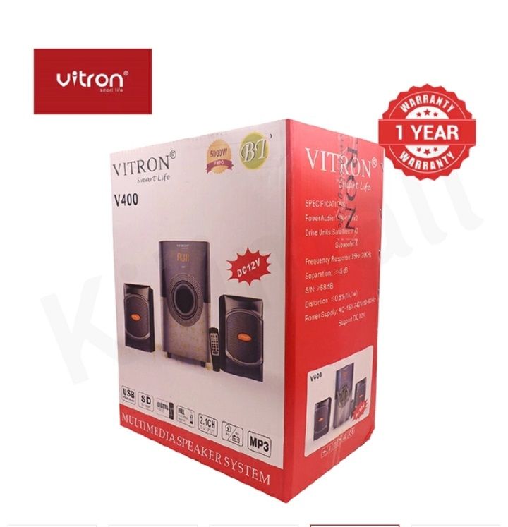 Vitron V400 2.1CH BT/USB/FM Multimedia Bluetooth Woofer Home Audio System Speaker System AC/DC Subwoofer 5000W with Remote Control