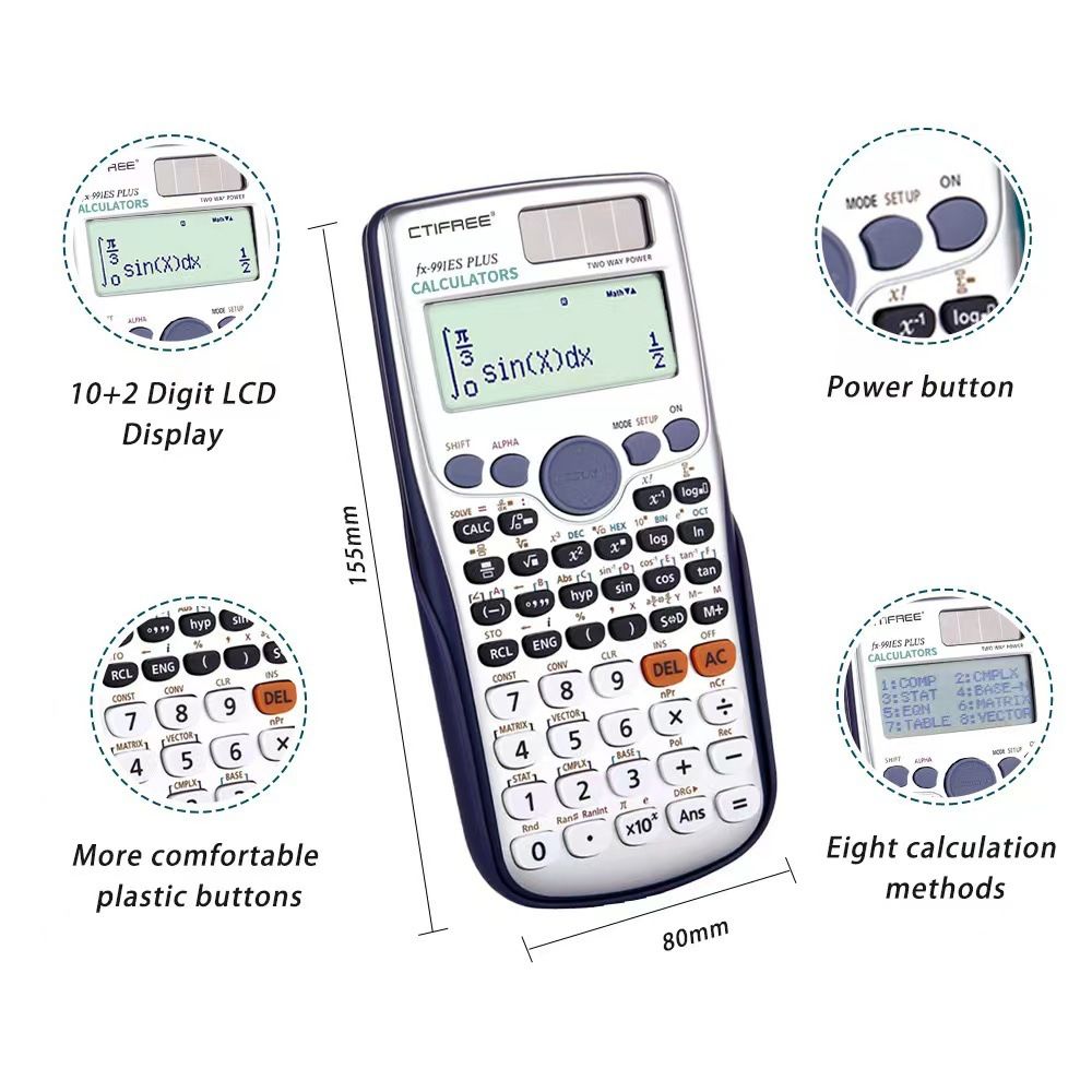 417 Functions Scientific Calculator 12-Digit LCD Display With Erasable Writing Tablet Professional Portable Foldable Calculator For Home School Meeting And Study