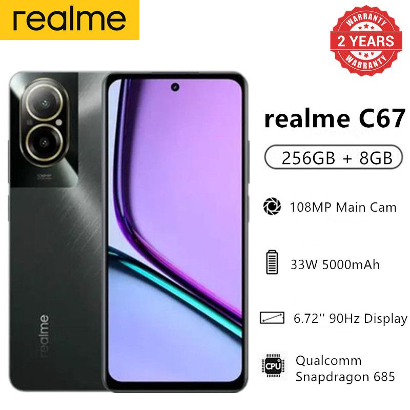 Realme C67 256GB +16(8+8)GB RAM 108MP Camera 6.72'' 90Hz 33W 5000mAh Dual Speakers Android 14 Dual SIM Smart Phones Side Fingerprint phone