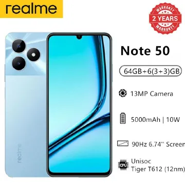 Brand New Realme Note 50 90Hz 6.74" 64GB ROM + 6(3+3)GB RAM 5000mAh 13MP Al Camera Unisoc Tiger T612 Type-C 3-Card Slot Smart Phones Side Fingerprint phone Sky Blue,64GB + 6(3+3)GB