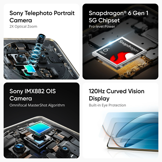 Realme 12 Pro 5G 512GB + 12GB 120Hz 6.7'' 3D Curved Snapdragon 6 Gen 1 50MP 67W 5000mAh Android 14 Type-C Dual Sim Side Fingerprint Smart Phones