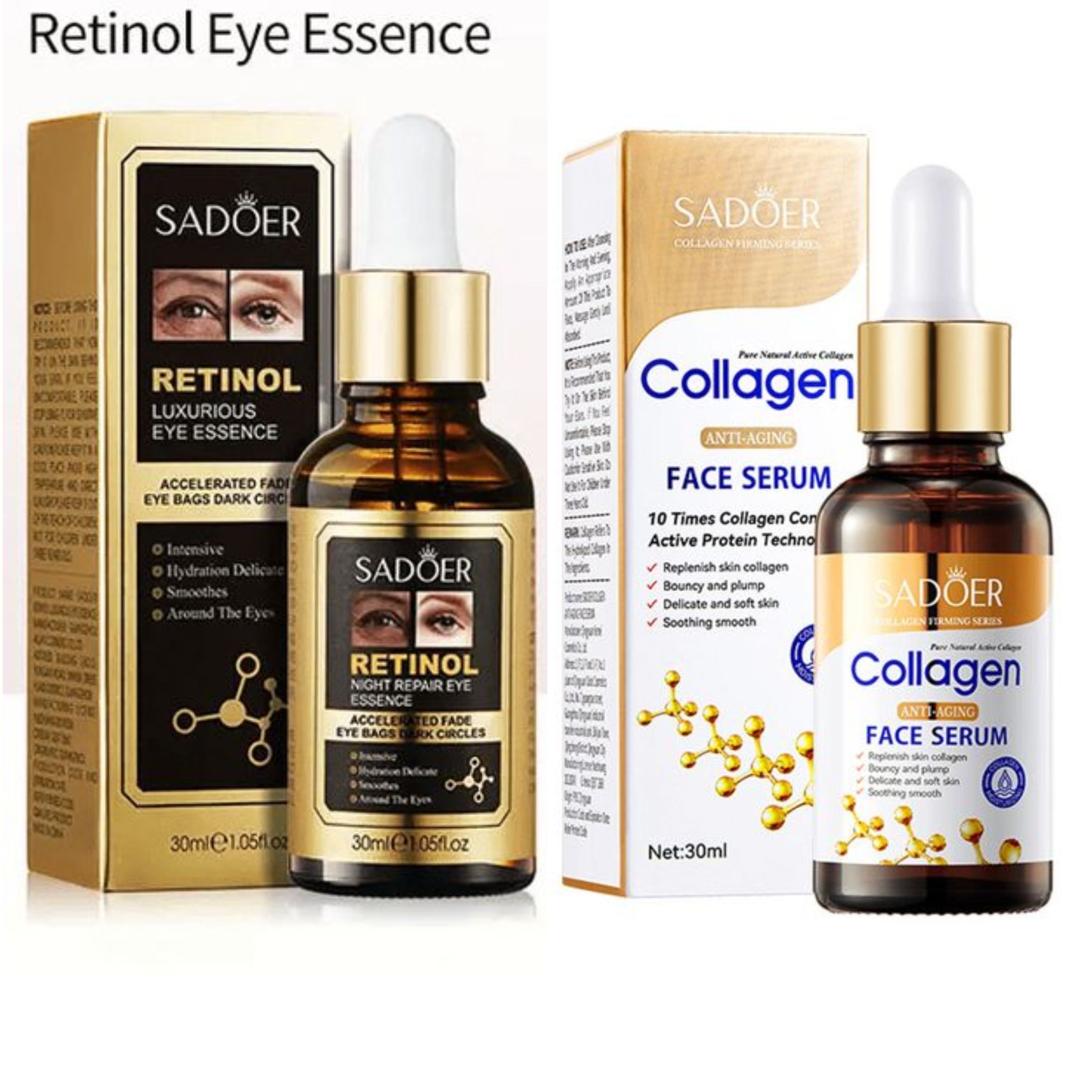 2 in 1 Collage Serum + Retinol Eye  Serum,  for Anti Aging , Anti Wrinkles and Fine Lines, Retinol Eye Serum Fades Eye Dark Circles, Fades Eye Bags and Fades Wrinkles around the Eye,  Vitamin C