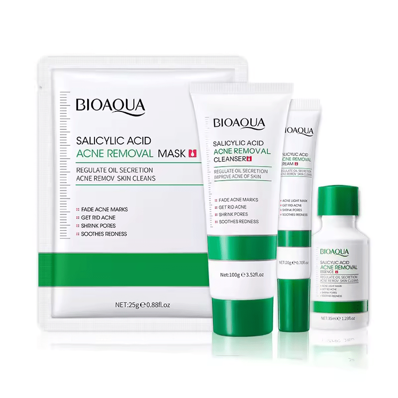 Bioaqua 5 Pieces Acne Removal Kit, 2 Pieces Face Masks + Salicylic Face Cleanser+ Essence + 20g Acne Cream, Like Vitamin C, The Kit Lighten Acne Marks, Prevent Acnes, Oil Control, Shrink Pores and Soo