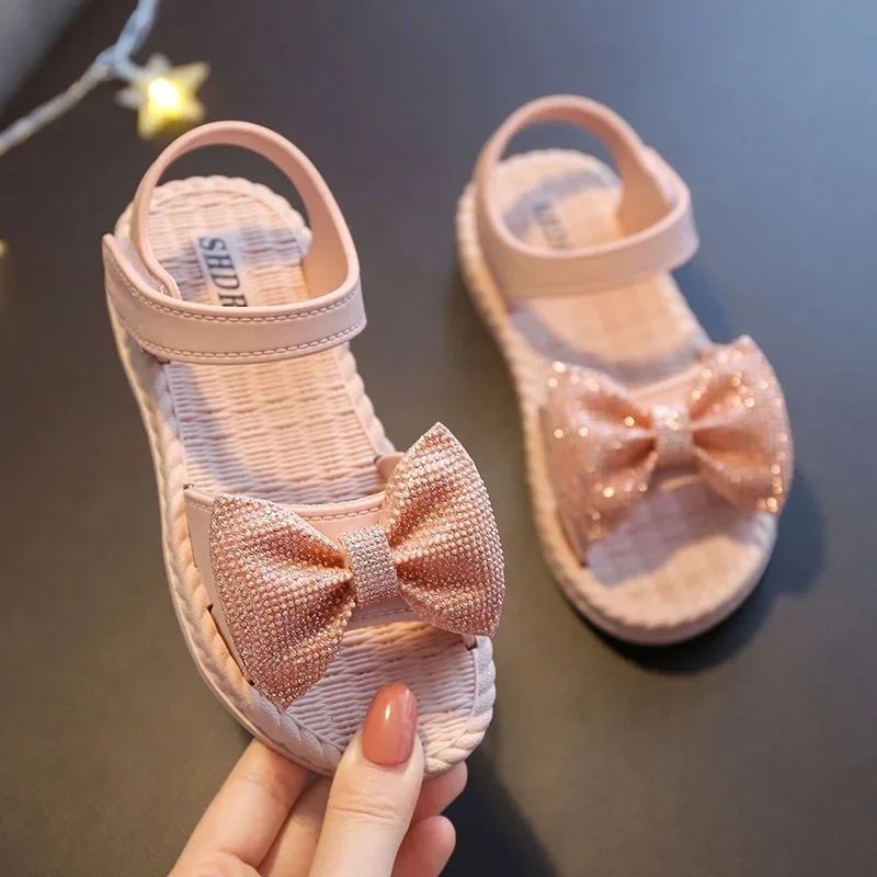 sandalias 2024 Summer's Princess Child Sandals Bow Tie Girls' Shoes Fashion Casual Non Slip Kids Shoes Beach Shoes zapatos niña