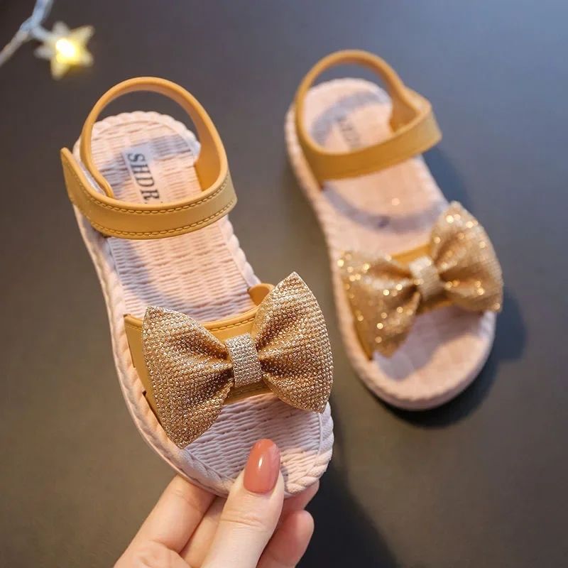 sandalias 2024 Summer's Princess Child Sandals Bow Tie Girls' Shoes Fashion Casual Non Slip Kids Shoes Beach Shoes zapatos niña