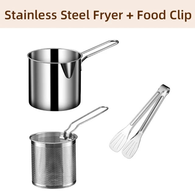 Kitchen Deep Frying Pot 304 Stainless Steel Kitchen Fryer With Strainer Tempura Fryer Pan Chicken Fried Chicken Cooking Tools