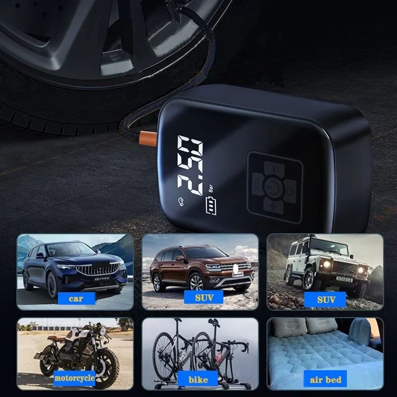 Wireless Car Air Compressor Air Pump Electric Tire Inflator Pump for Motorcycle Bicycle AUTO Tyre with Digital Display