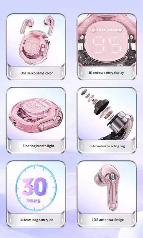Air39 Wireless Bluetooth Earphone Transparent ENC Noise Reduction Game Headphone Long Battery Life BT call 5.3 Headset With Breathing Lights