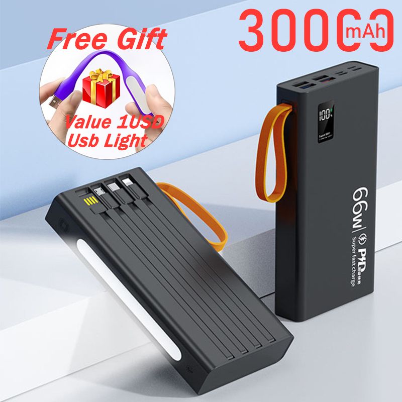 Mobile Power Bank 30000Mah powerbank Portable with 4-wire 66W Super Fast Charging Mobile Power Digital Display