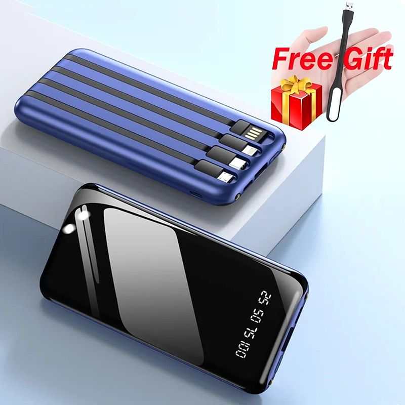 Built in 4 Cables Power Banks 10000mAh Portable Power Bank USB C Input/Output with LED Display Suitable For IPhone Android Type-C powerbank