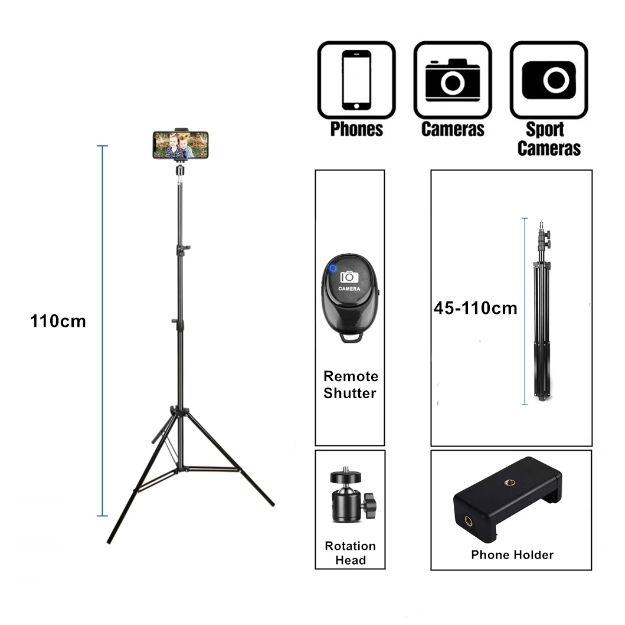 Tripod For Mobile Phone Holder For Gopro Stand Go Pro Camera Photography Selfie Remote Vlogging Kit 1.1m 1.6m 2.1m Smartphone