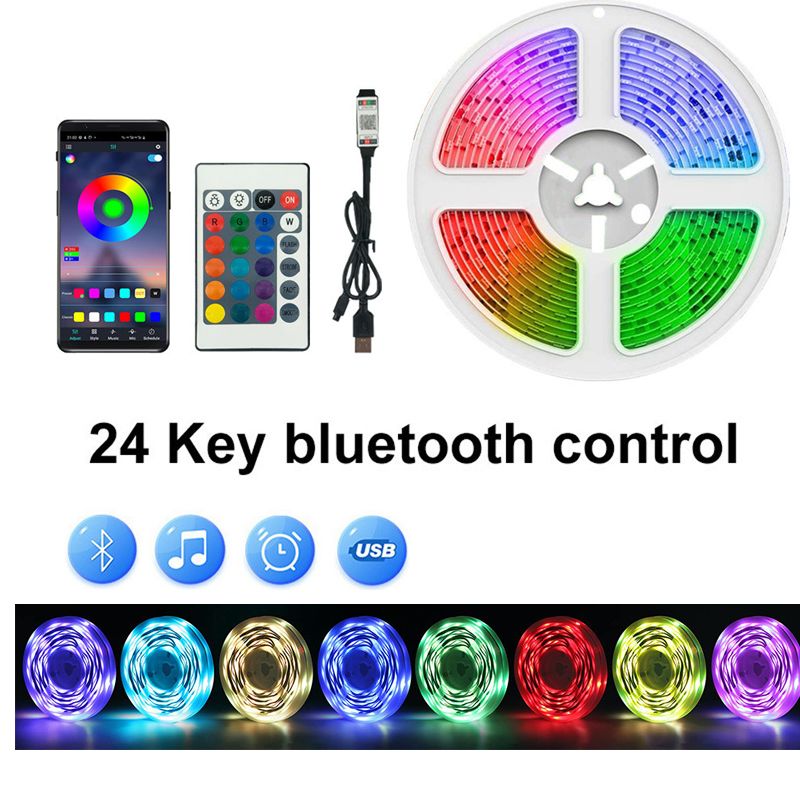 USB LED Strip Lights, TV Backlight, 24 Keys Remote SMD 5050 TV LED Backlight with Color Changing Mobile Bluetooth for Gaming Bedroom Party Kitchen Christmas decration