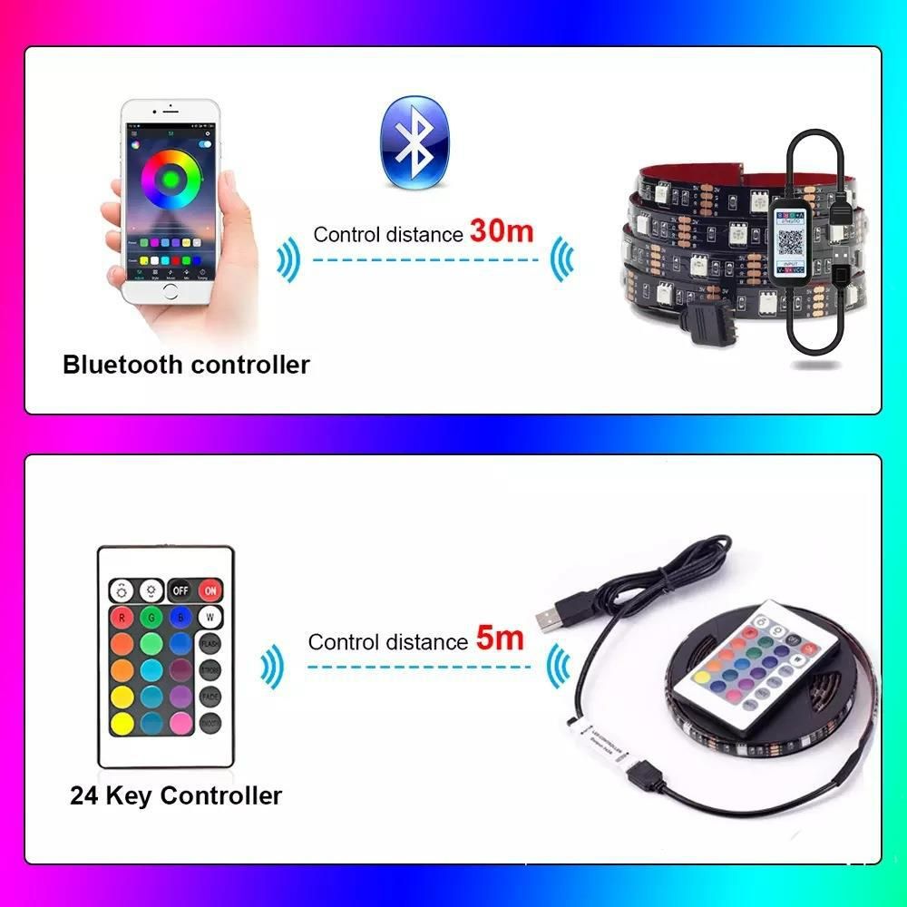 USB LED Strip Lights, TV Backlight, 24 Keys Remote SMD 5050 TV LED Backlight with Color Changing Mobile Bluetooth for Gaming Bedroom Party Kitchen Christmas decration
