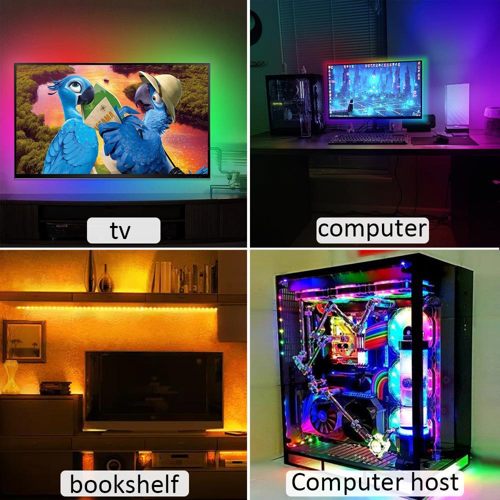 USB LED Strip Lights, TV Backlight, 24 Keys Remote SMD 5050 TV LED Backlight with Color Changing Mobile Bluetooth for Gaming Bedroom Party Kitchen Christmas decration