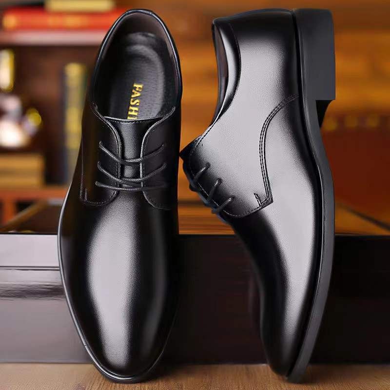 ASSKLO business formal leather shoes for men fashionable and elegant Rubber outsole with raised pointed toe for men lace up leather shoes for weddings groom's leather shoes for leisure