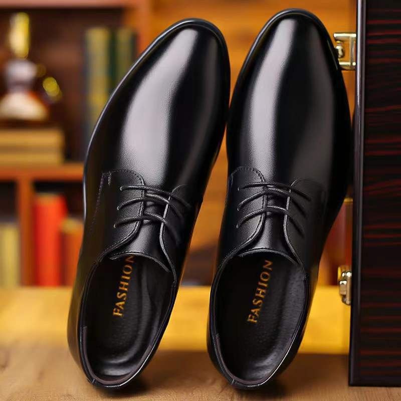 ASSKLO business formal leather shoes for men fashionable and elegant Rubber outsole with raised pointed toe for men lace up leather shoes for weddings groom's leather shoes for leisure