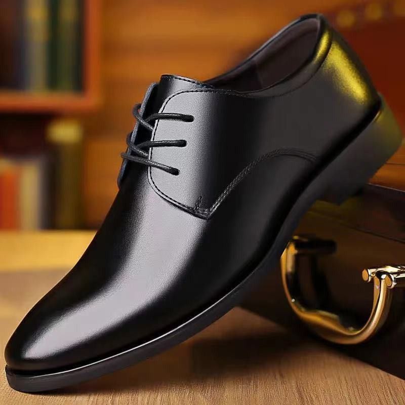 ASSKLO business formal leather shoes for men fashionable and elegant Rubber outsole with raised pointed toe for men lace up leather shoes for weddings groom's leather shoes for leisure