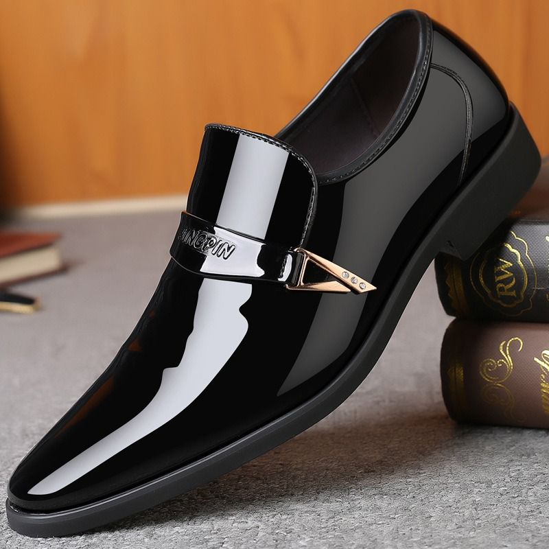 ASSKLO business formal leather shoes exhibition leather shoes increased height breathability odor resistance durability men's casual wedding New groom's leather shoes  pointed shiny leather shoesoy